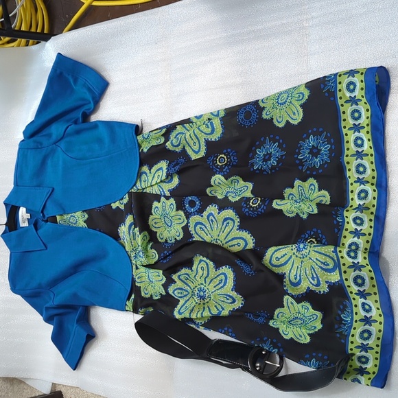 NWOT Studio I Women's 2 Piece Black Floral Chiffon Dress With Blue Jacket Size14 - Picture 2 of 9
